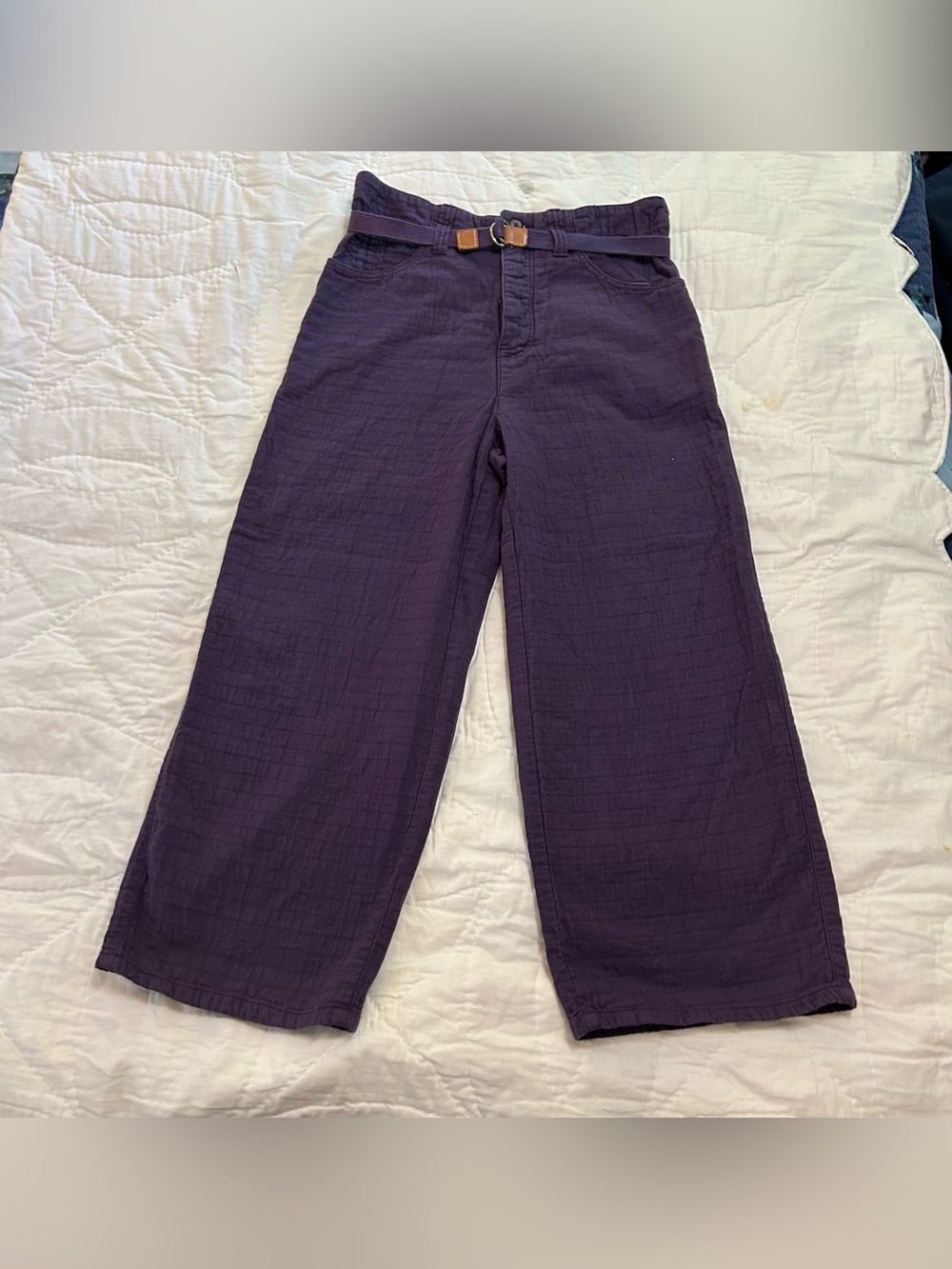 VTG Esprit Pants High Waist Wide Leg Barrel Cropped Women M Purple Cotton Gauze